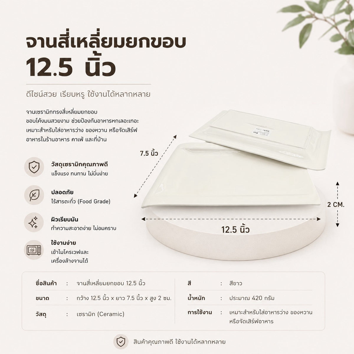 จานสี่เหลี่ยมยกขอบ