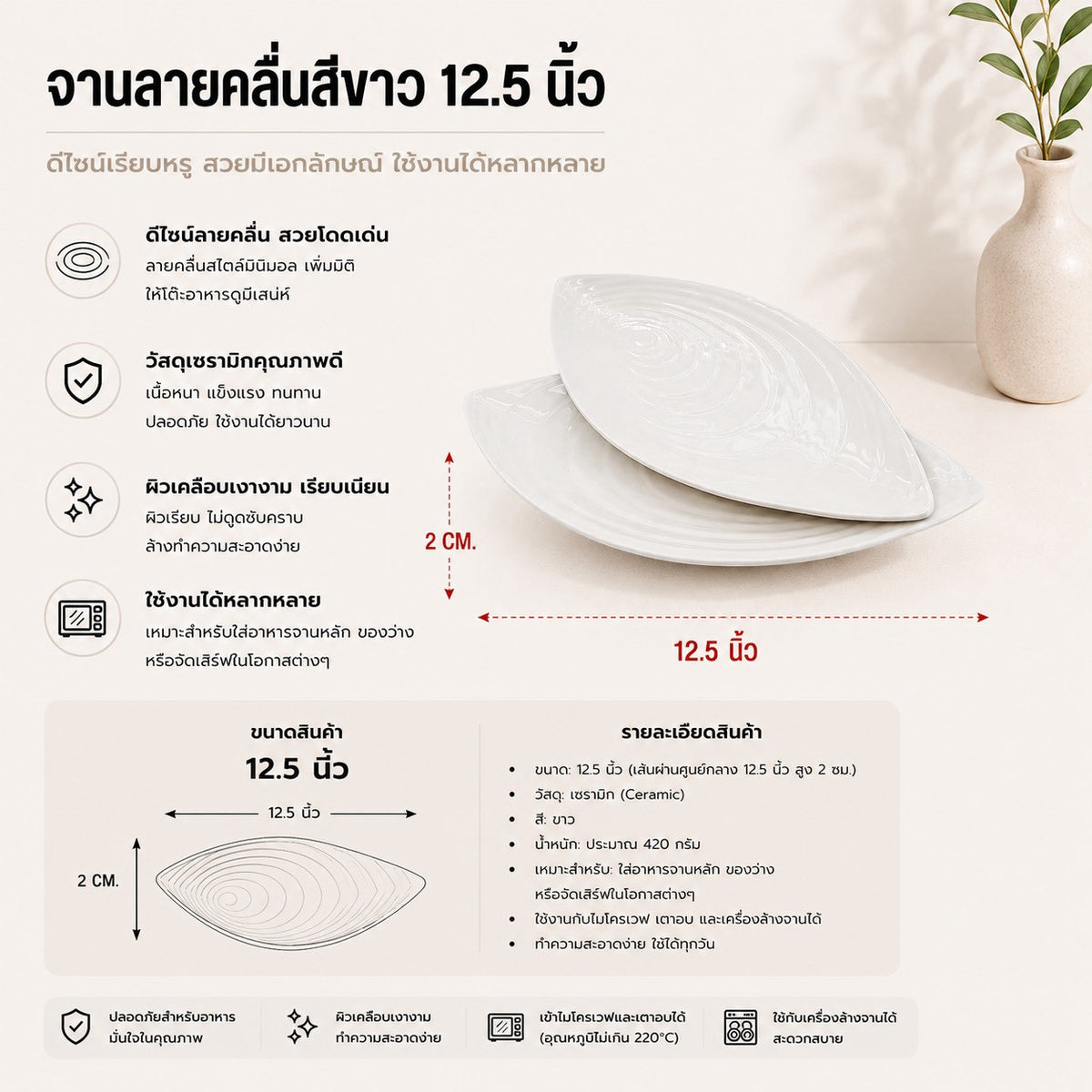 จานเหลี่ยมลายคลื่น